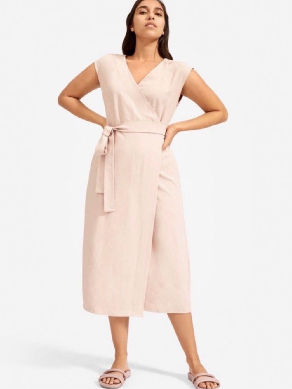 Everlane japanese goweave wrap midi dress blush pink size 0
